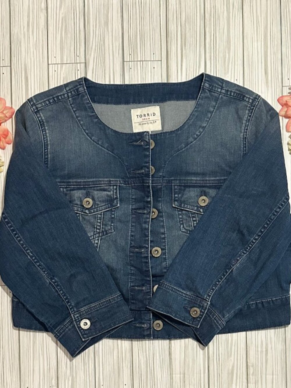 Torrid Denim Collarless Cropped Jean Jacket